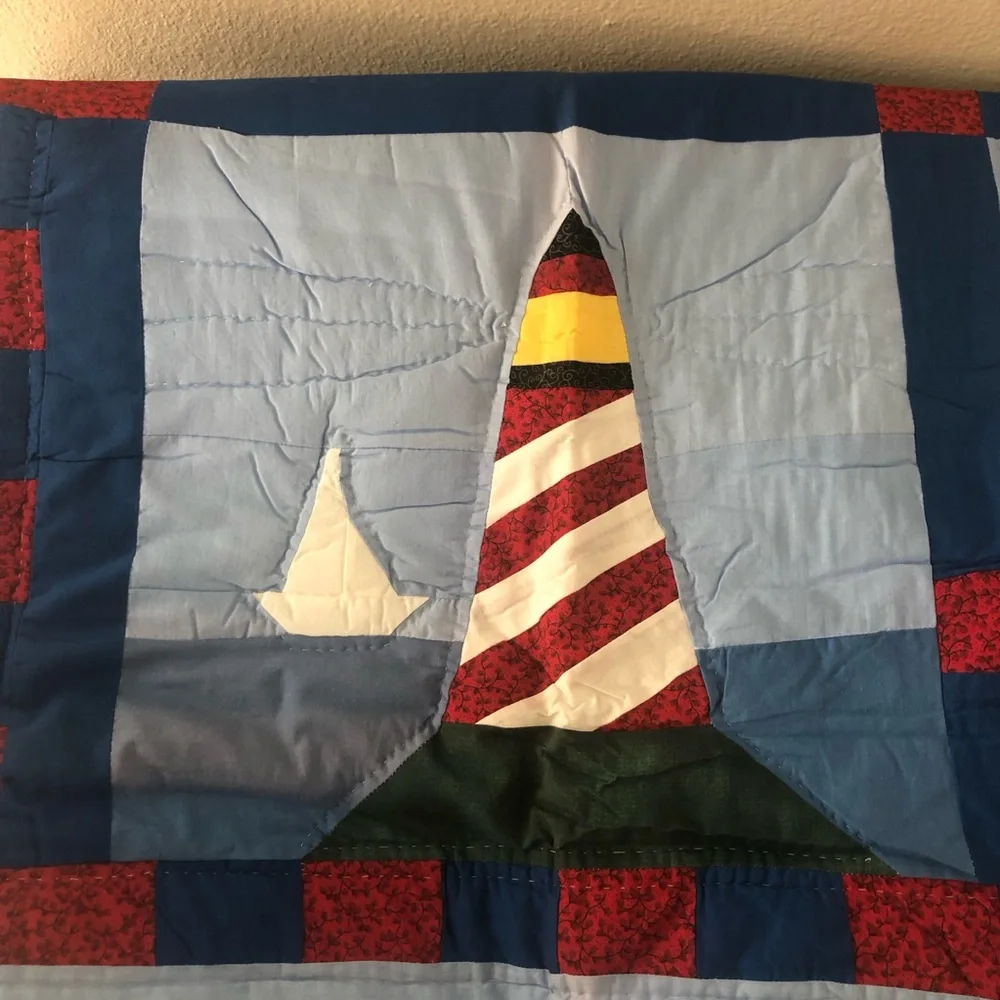 Day By Day Handcrafting 100% Natural Fabrics Nautical Themed Quilt Twin 68”x 86”